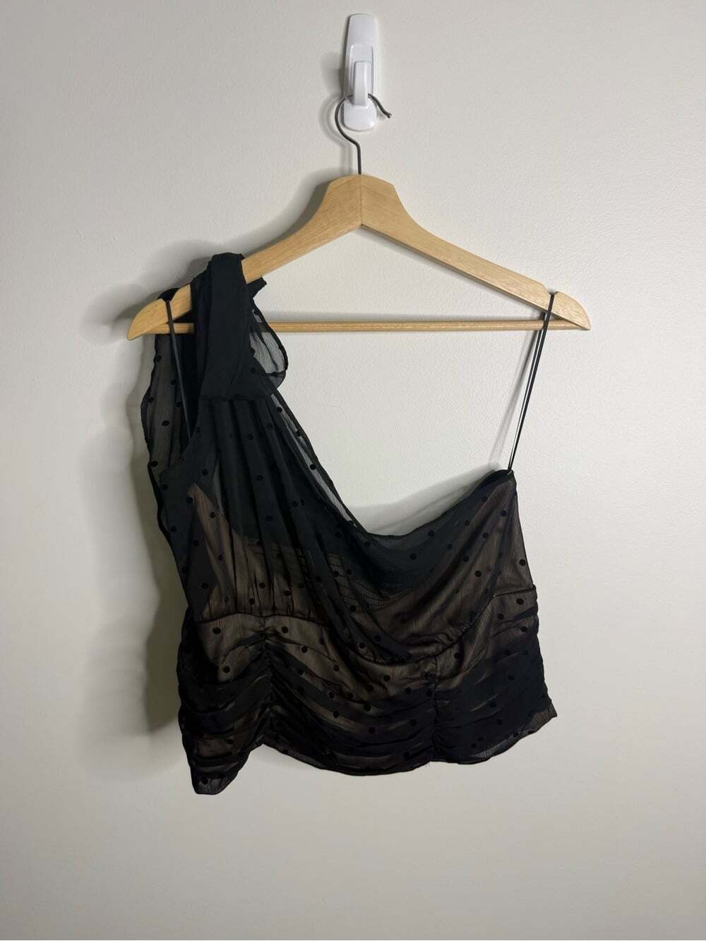 Torrid | Chiffon Flocked One Shoulder Top polka dot black size 0 (12)